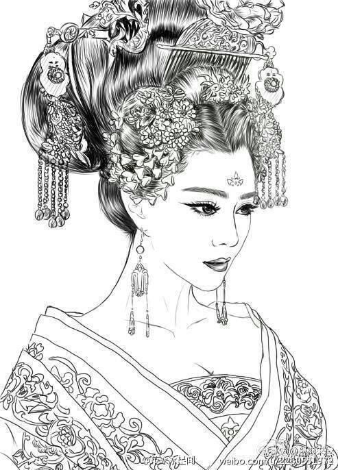 范冰冰素描線條畫像
