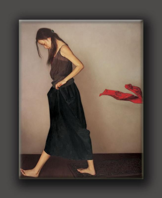 李貴君《飄動的紅絲巾》人像肖像油畫