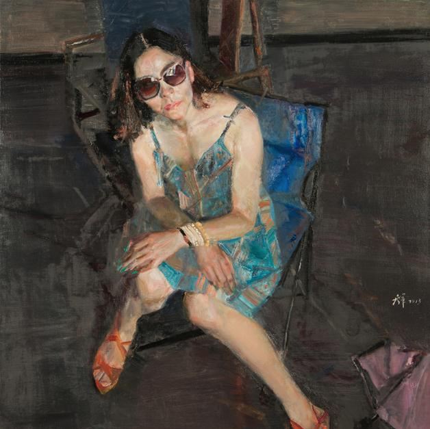 油畫人物：李青像  作者：楊參軍  創(chuàng)作年代：2013  規(guī)格：100×100cm  品類：油畫