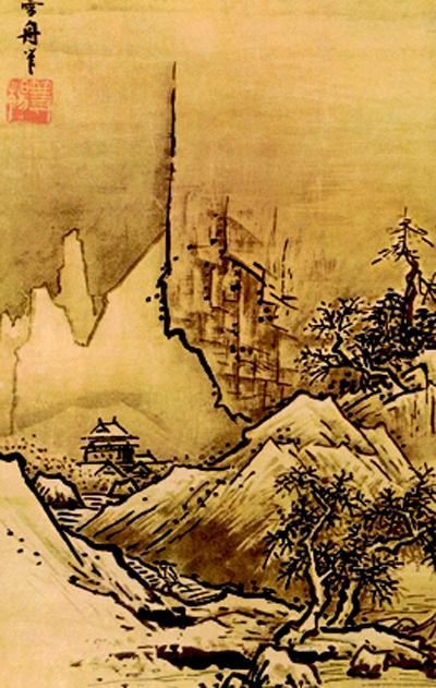 油畫作品欣賞-秋冬山水圖冬景-雪舟等揚