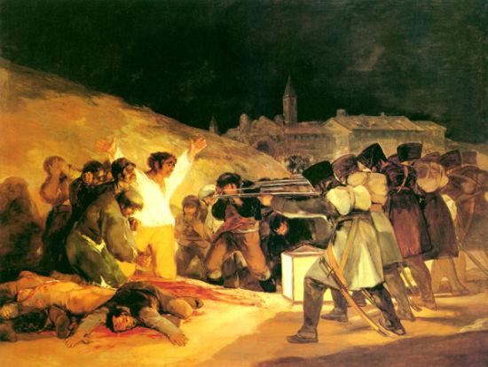 油畫作品欣賞-1808年5月3日夜槍殺起義者-戈雅