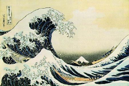 油畫作品欣賞-神奈川沖浪里-葛飾北齋