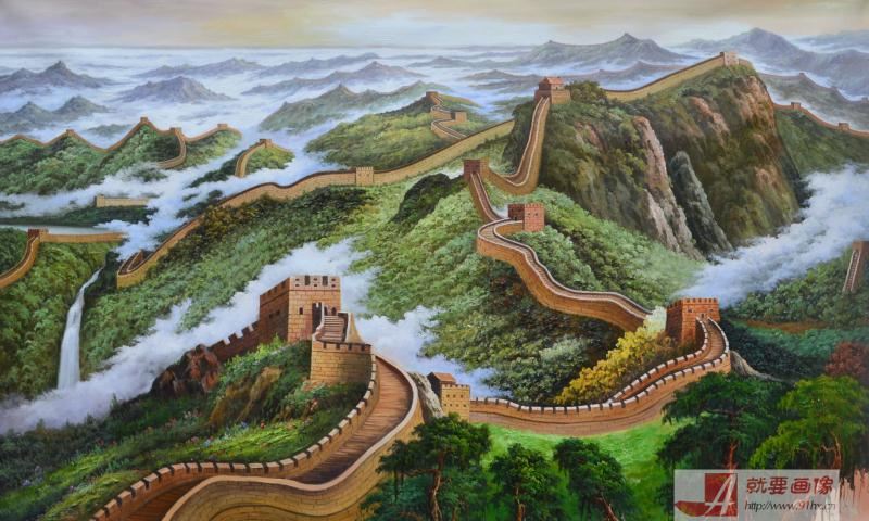 霸氣長城風景油畫