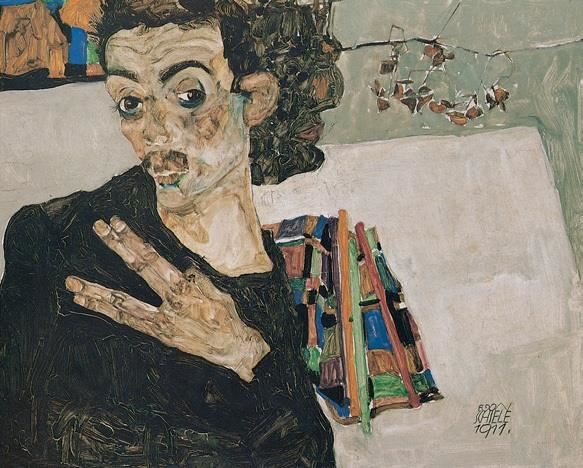 自畫像 奧地利 席勒 板上油畫縱27.5×橫34厘米 維也納市立歷史博物館藏 自畫像 奧地利 席勒 板上油畫縱27.5×橫34厘米 維也納市立歷史博物館藏