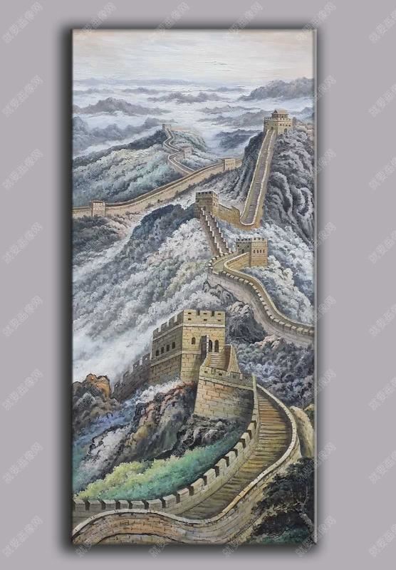 垂直長城風景油畫