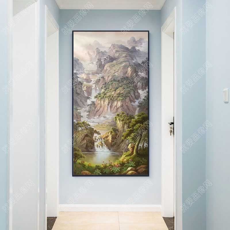 手繪垂直山水風景油畫