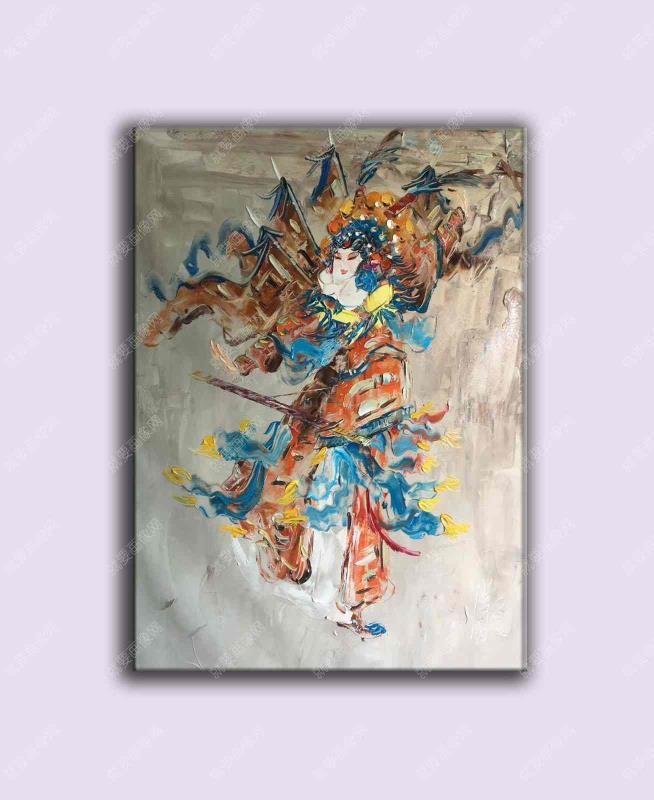 京劇武旦手繪油畫