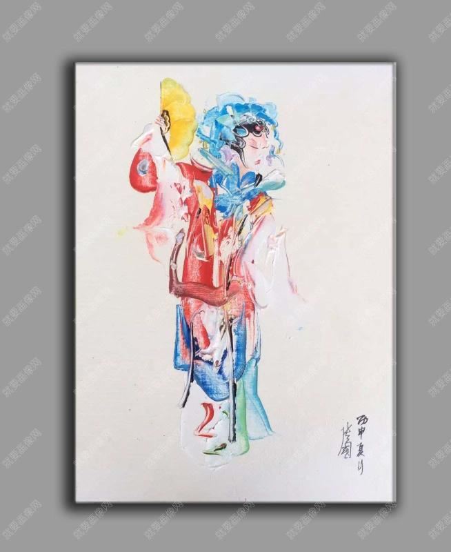 執扇花旦抽象油畫