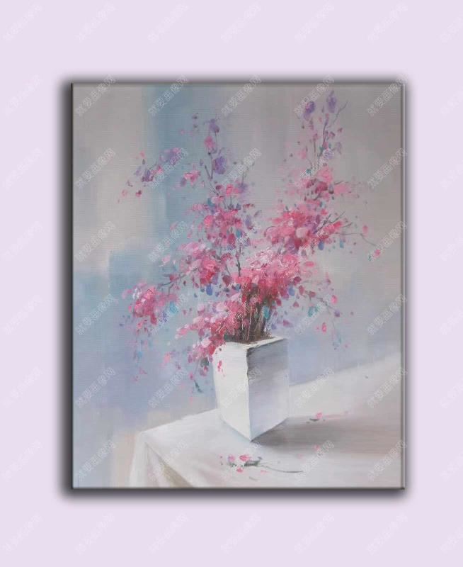 粉紅花朵手繪油畫(huà)