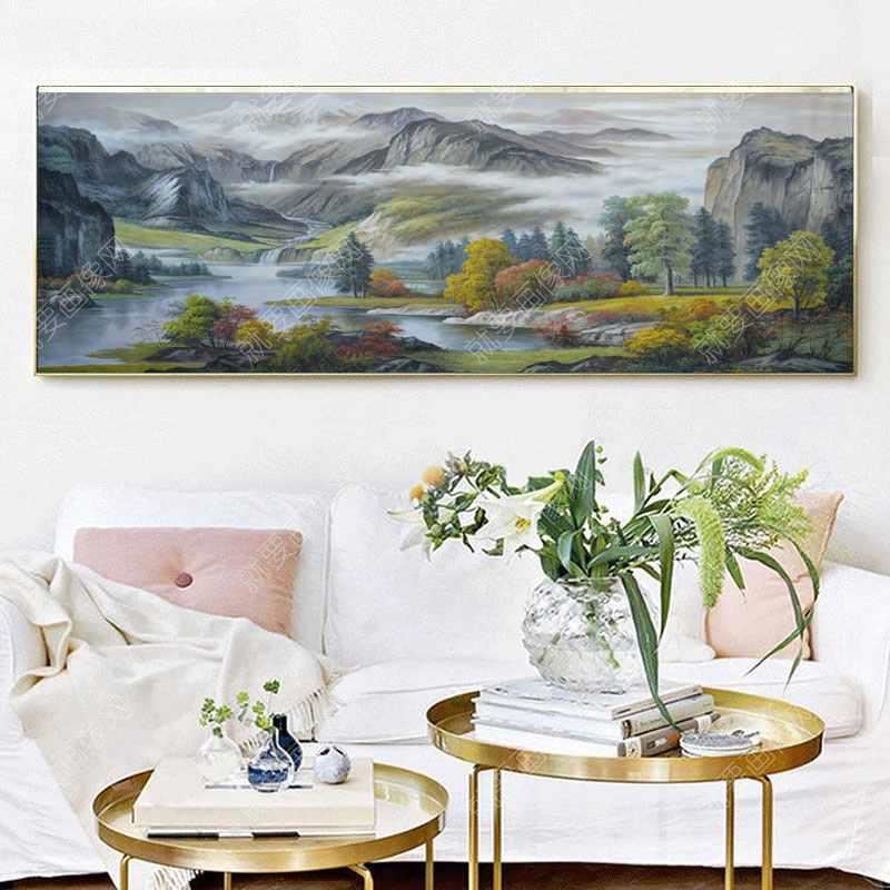大幅綠樹青山創作風景油畫