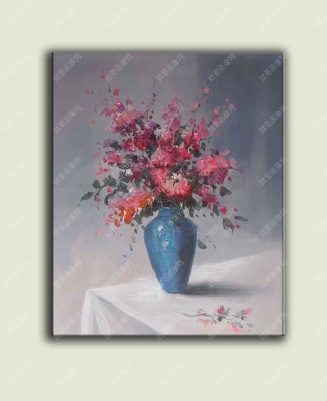 藍(lán)色花瓶花卉油畫