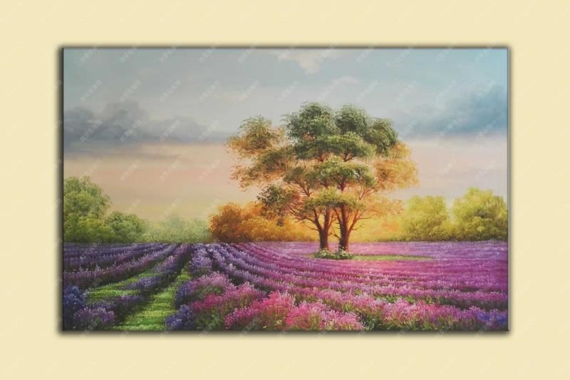 紫色花海寫生風(fēng)景油畫