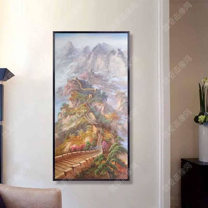 長城春天風景油畫