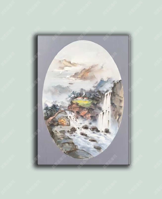 寫意山水油畫橢圓