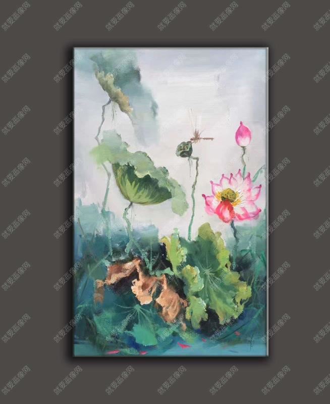 荷花油畫風景定制
